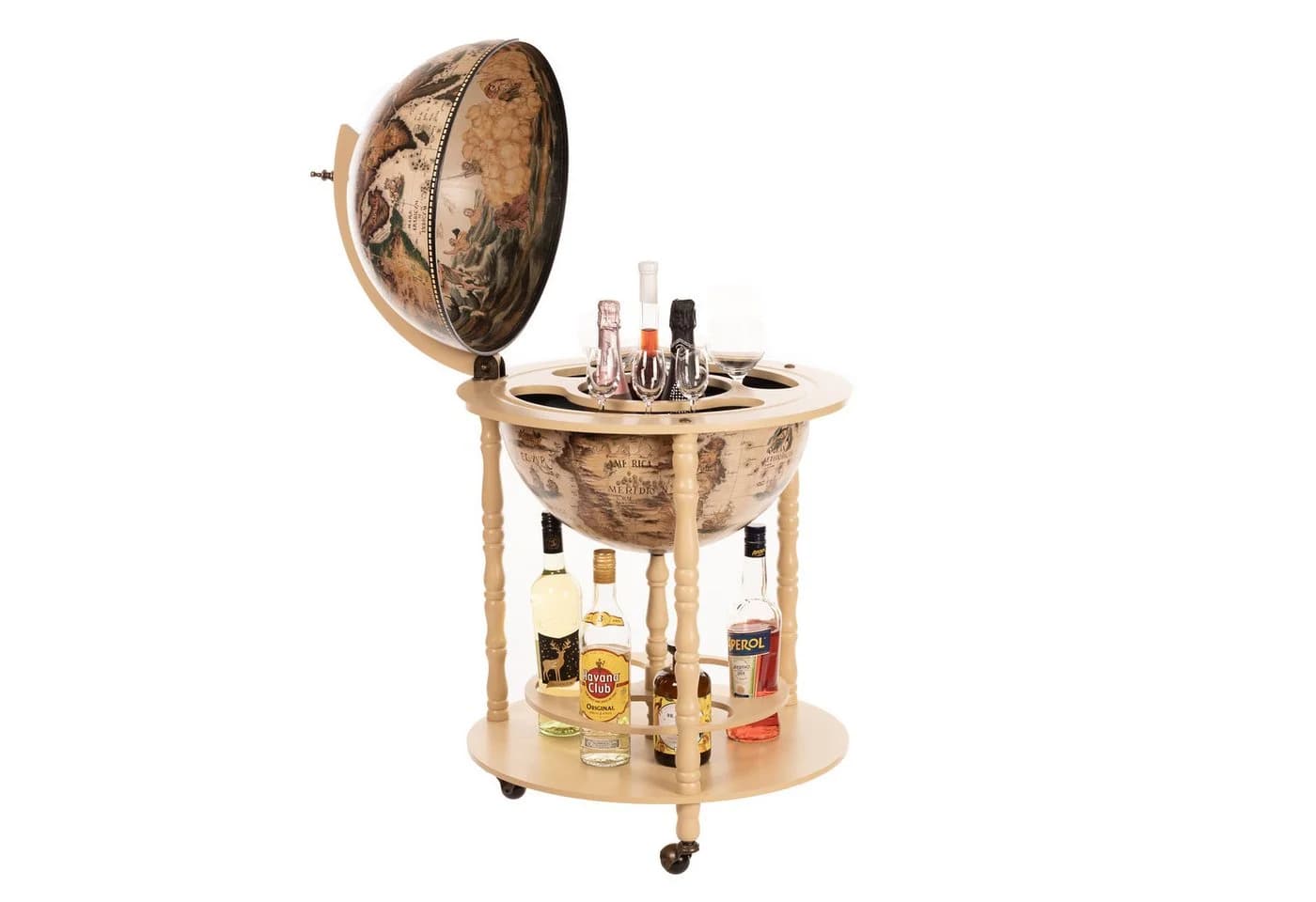 BIRENDY Globus Barwagen Hausbar mit Rollen Eukalyptusholz Schwarz/Weiß - Bild 2