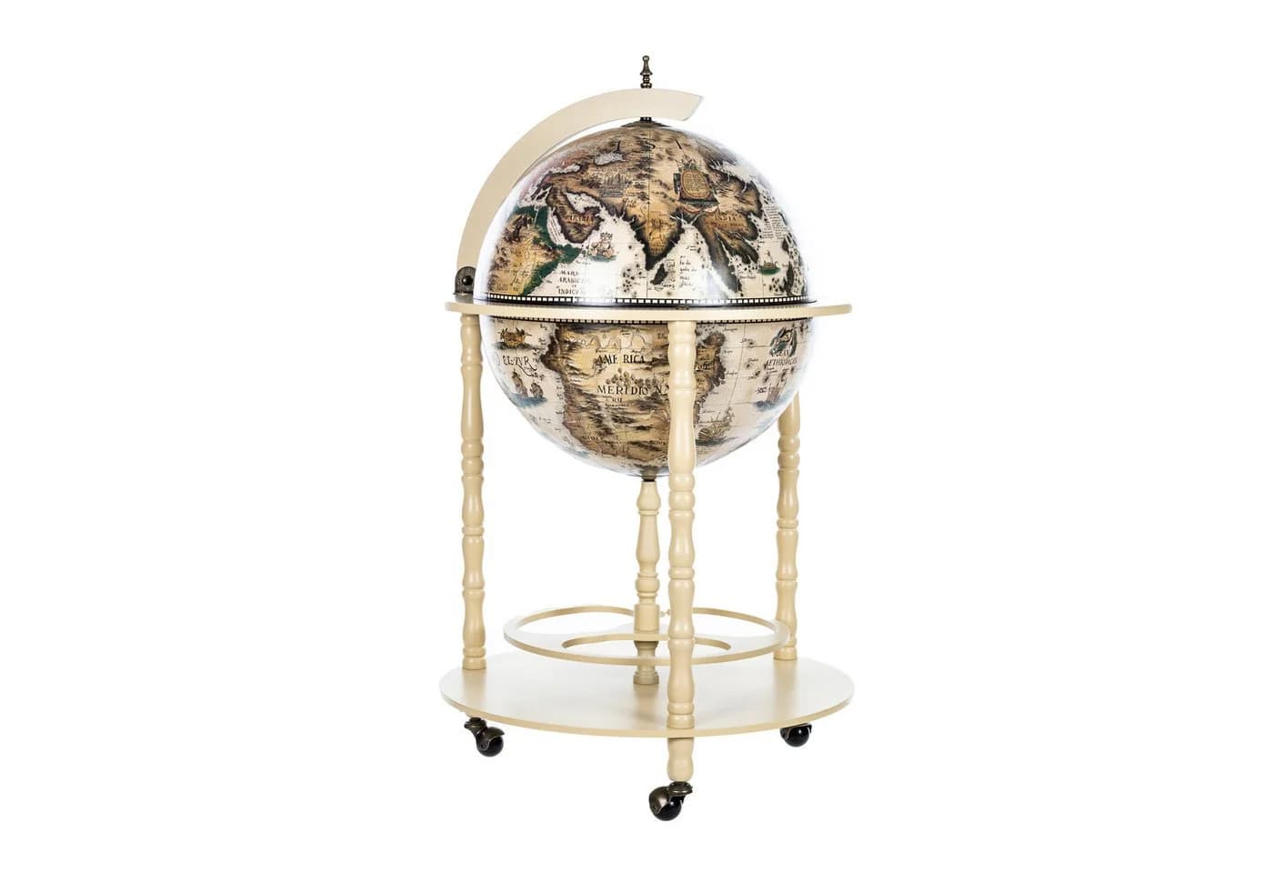 BIRENDY Globus Barwagen Hausbar mit Rollen Eukalyptusholz Schwarz/Weiß - Bild 4