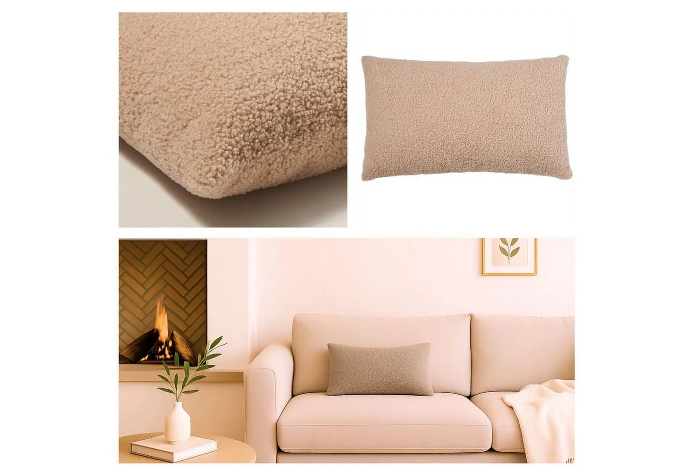 Nordic Coast Company Dekokissen Teddy Bouclé Beige/Braun