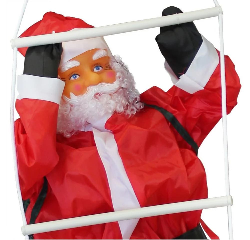 en.casa Weihnachtsfigur Nikolaus auf Leiter 85cm Dekoration Rot