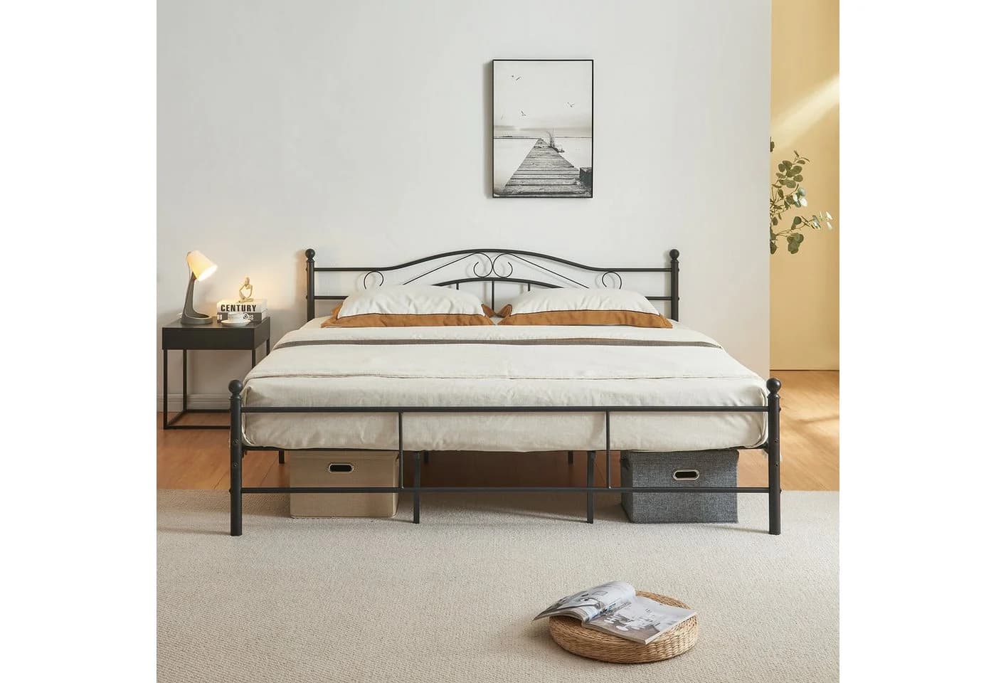 en.casa Metallbett Florenz 180x200cm Schwarz mit Lattenrost