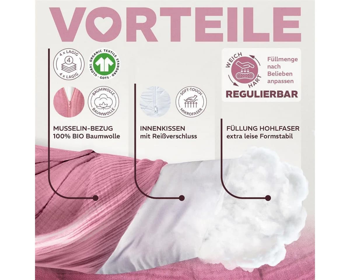 SEI Design Stillkissen XXL 190x30 cm Bio-Baumwoll-Musselin - Bild 4