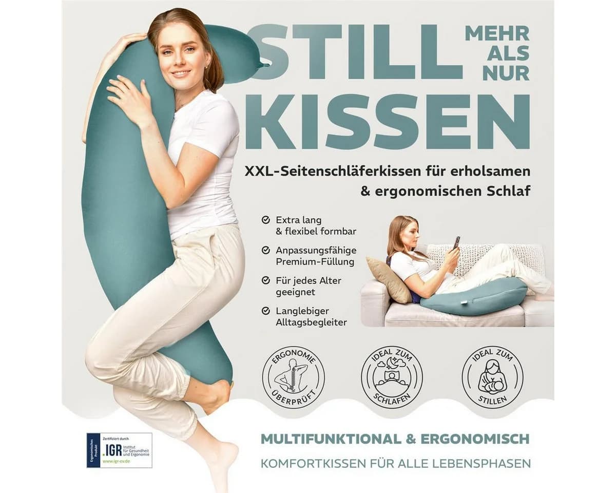 SEI Design Stillkissen 170x30 cm Ergonomisch Geprüft Mint