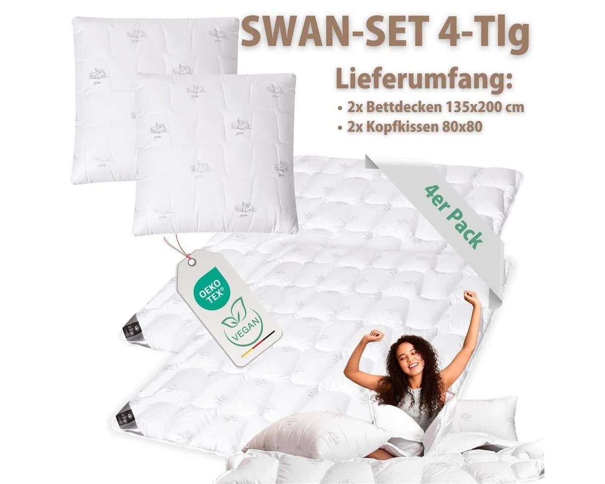 SEI Design Microfaserbettdecke 2x Bettdecken Winterdecken 135x200cm + 2x Kopfkissen 80x80cm, Füllung: daunenähnliches Gefühl, Bett-Set4-Tlg. 2x Bettdecken 135x200 + 2x Kissen 80x80