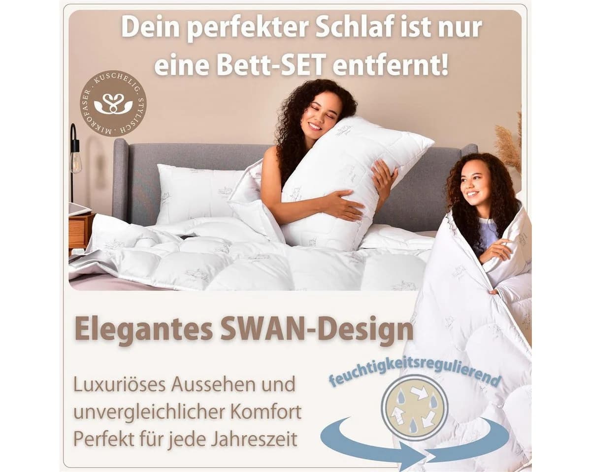 SEI Design Microfaserbettdecke 2x Bettdecken Winterdecken 135x200cm + 2x Kopfkissen 80x80cm, Füllung: daunenähnliches Gefühl, Bett-Set4-Tlg. 2x Bettdecken 135x200 + 2x Kissen 80x80 - Bild 5