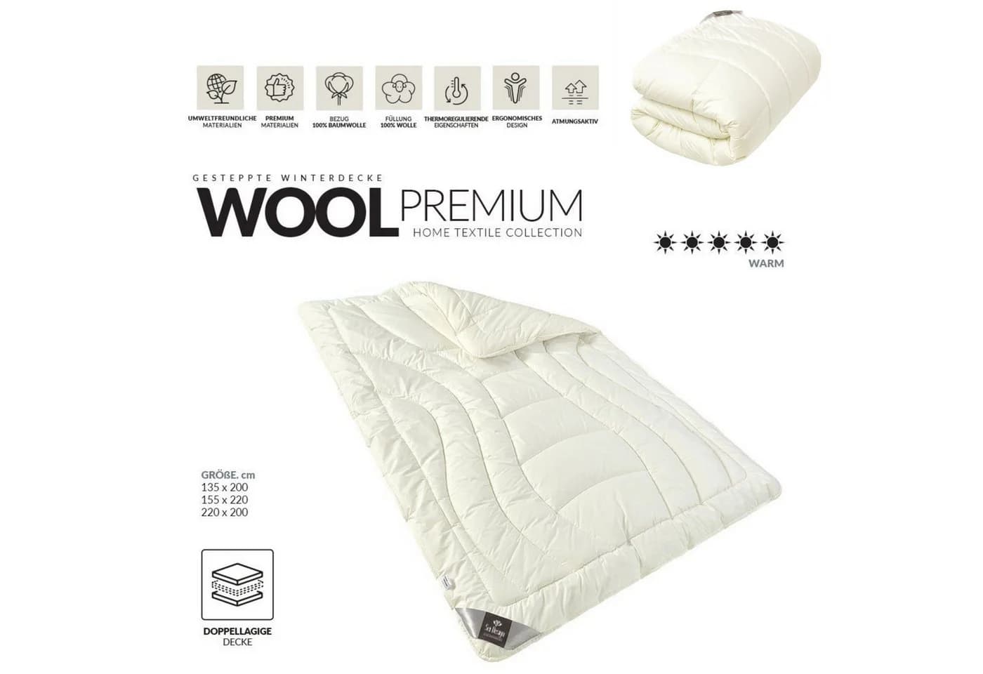 SEI Design Wollbettdecke Extra Warm Champagner 100% Schurwolle