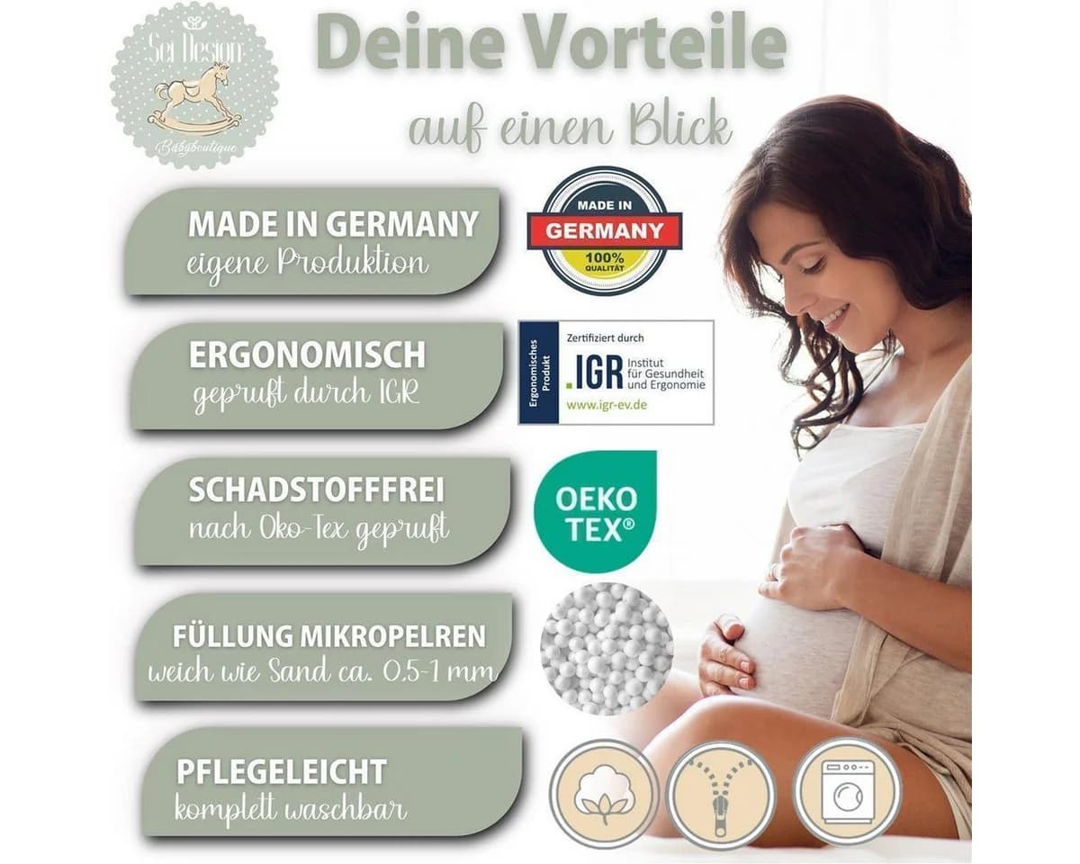 SEI Design Stillkissen Seitenschläferkissen Babynestchen mit EPS Mikroperlen, Schwangerschaftskissen mit Bezug, Bezug 100% Baumwolle - Bild 2