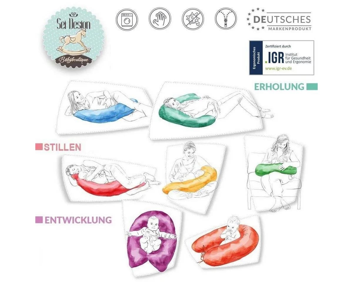 SEI Design Stillkissen Seitenschläferkissen Babynestchen mit EPS Mikroperlen, Schwangerschaftskissen mit Bezug, Bezug 100% Baumwolle - Bild 3