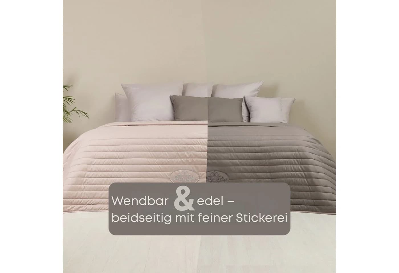 SEI Design Bettüberwurf Royal taupe-beige bestickt Wendefunktion - Bild 3