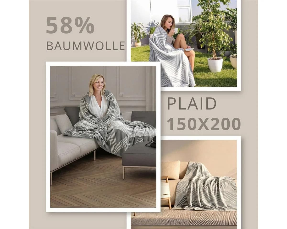 SEI Design Plaid Kuscheldecke Grau Nordic Elegance 150x200 cm