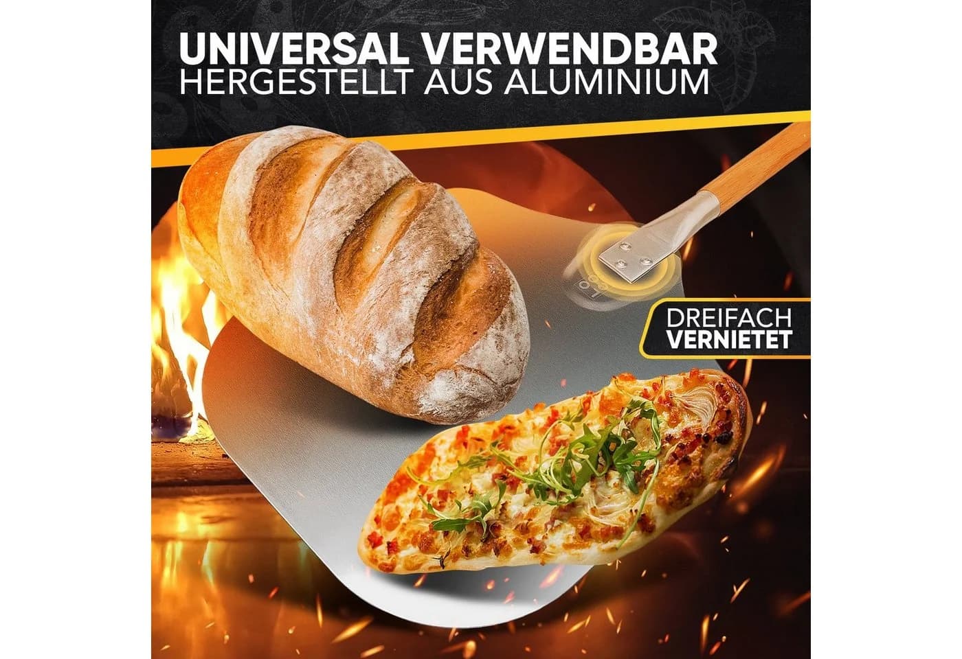 Loco Bird Pizzaschieber Set Aluminium mit Holzgriffen - Bild 5