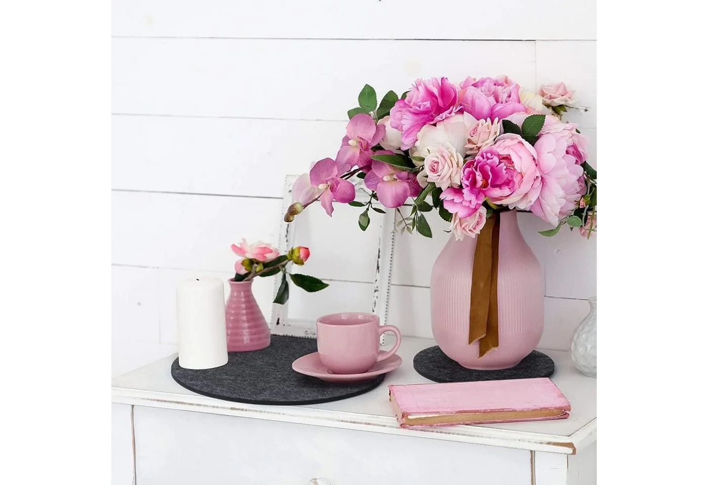 Loco Bird Blumentopfuntersetzer rund für Vasen 6er Set - 15cm / 20 cm / 25cm, Filzuntersetzer in Dunkelgrau - Bild 5