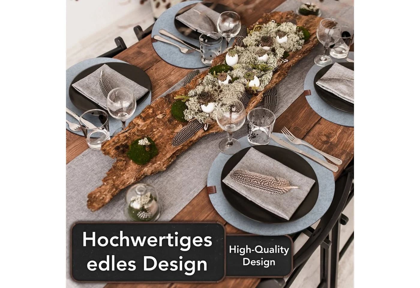 Loco Bird Filz Tischset 6er Set Hellgrau Rechteckig