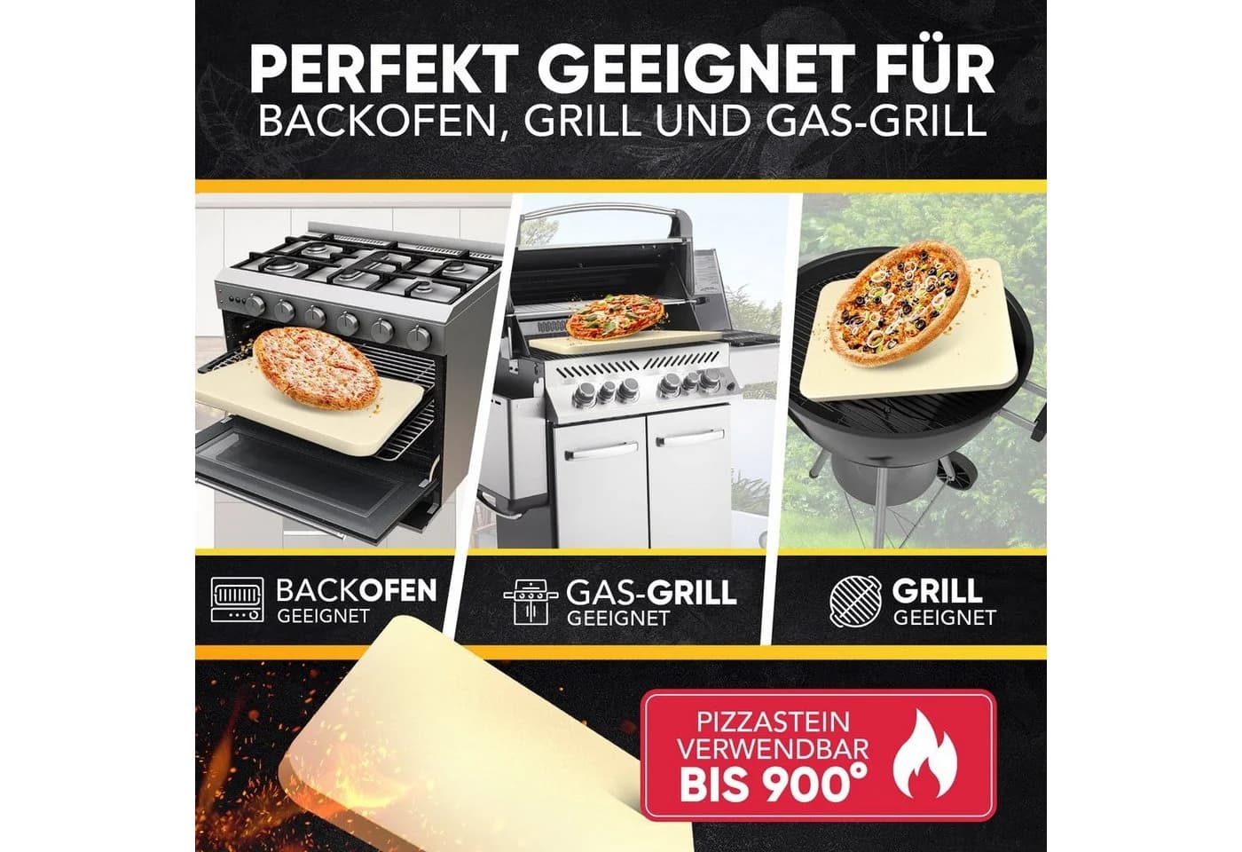 Loco Bird Pizzastein Cordierit Rechteckig Backofen Grill - Bild 3