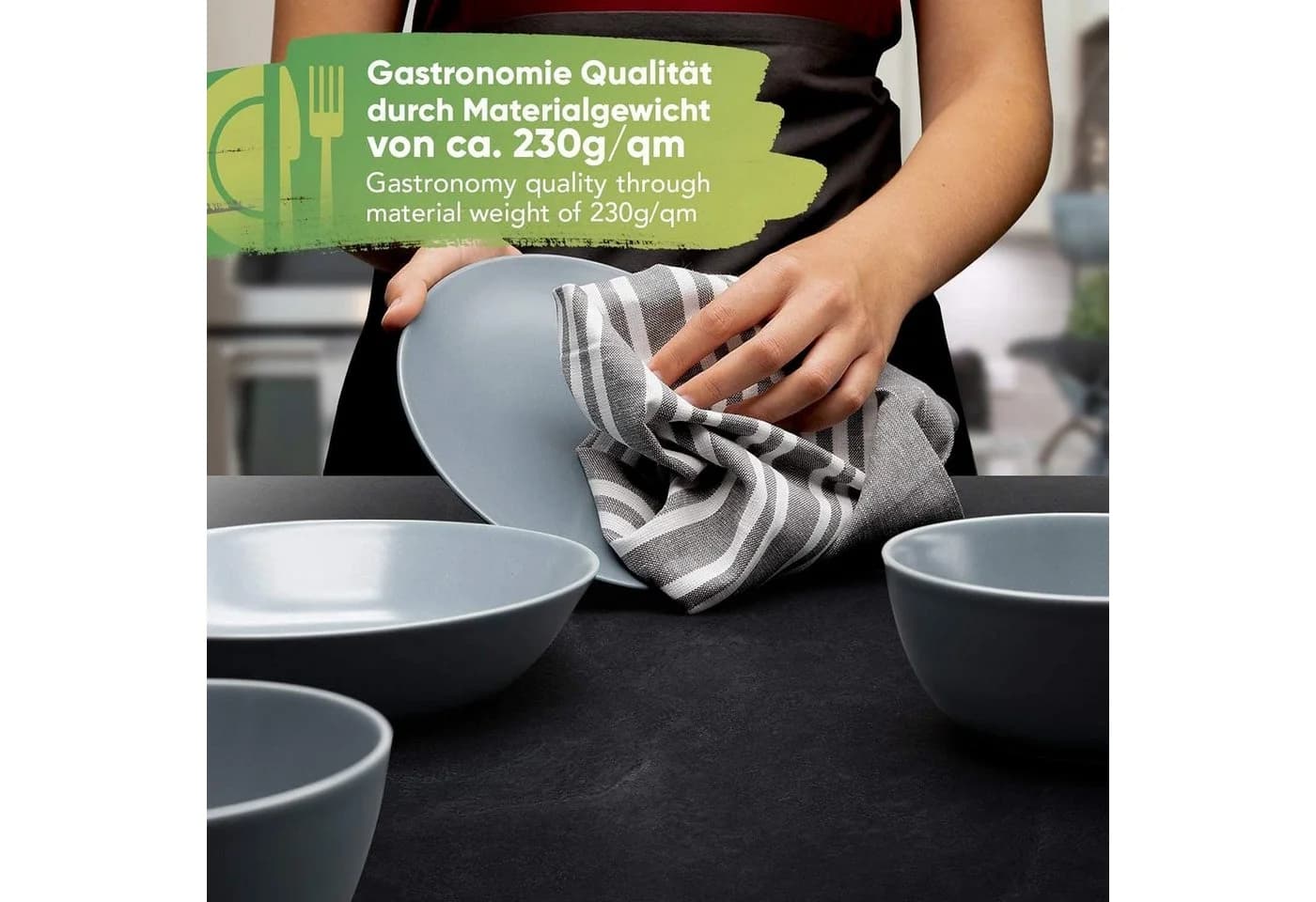Loco Bird Geschirrtuch 4er Set Grau 100% Baumwolle Modern - Bild 4