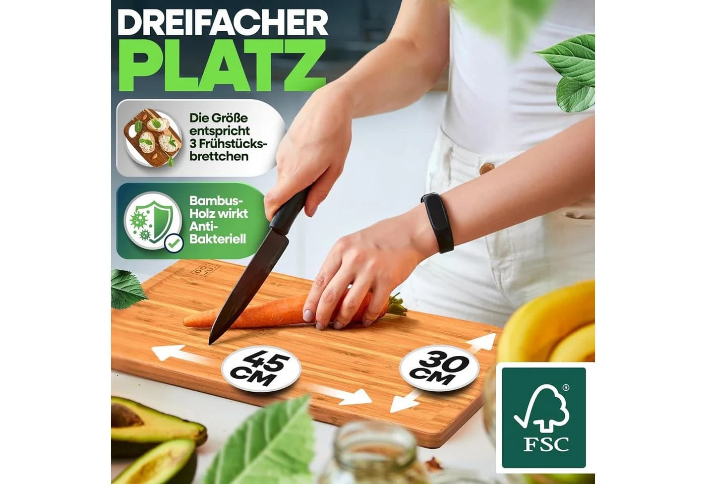 Loco Bird Bambus Schneidebrett mit Saftrille XXL