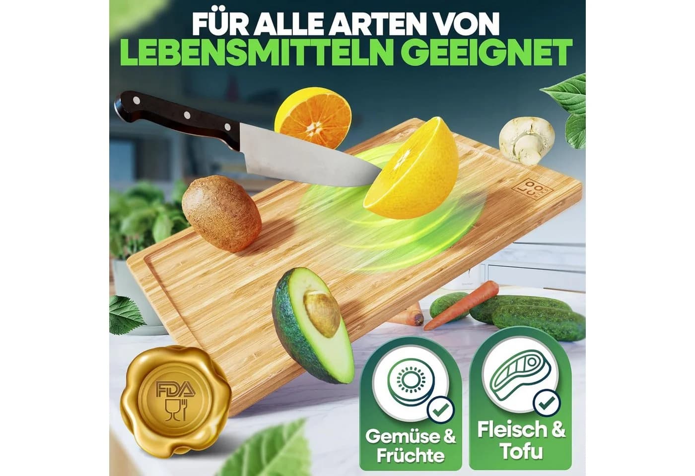 Loco Bird Bambus Schneidebrett mit Saftrille XXL - Bild 5