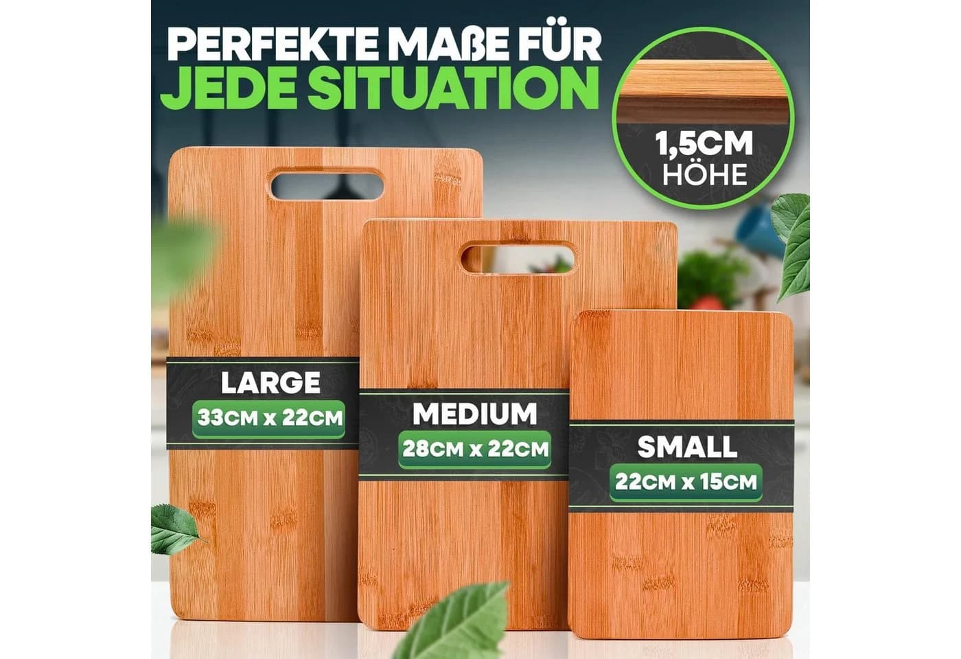 Loco Bird Bambus Schneidebrett 3er Set mit Saftrinne
