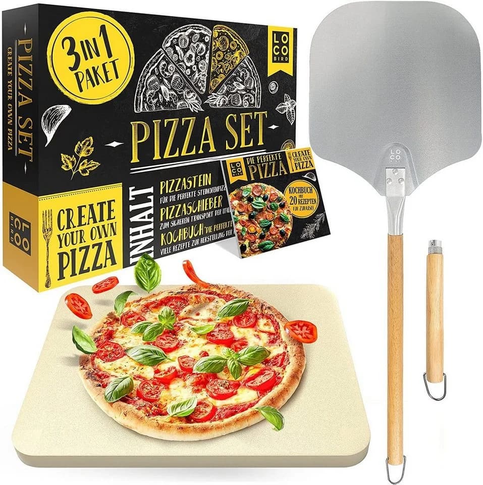 Loco Bird Pizzastein Set Cordierit mit Schieber & Buch - Bild 2