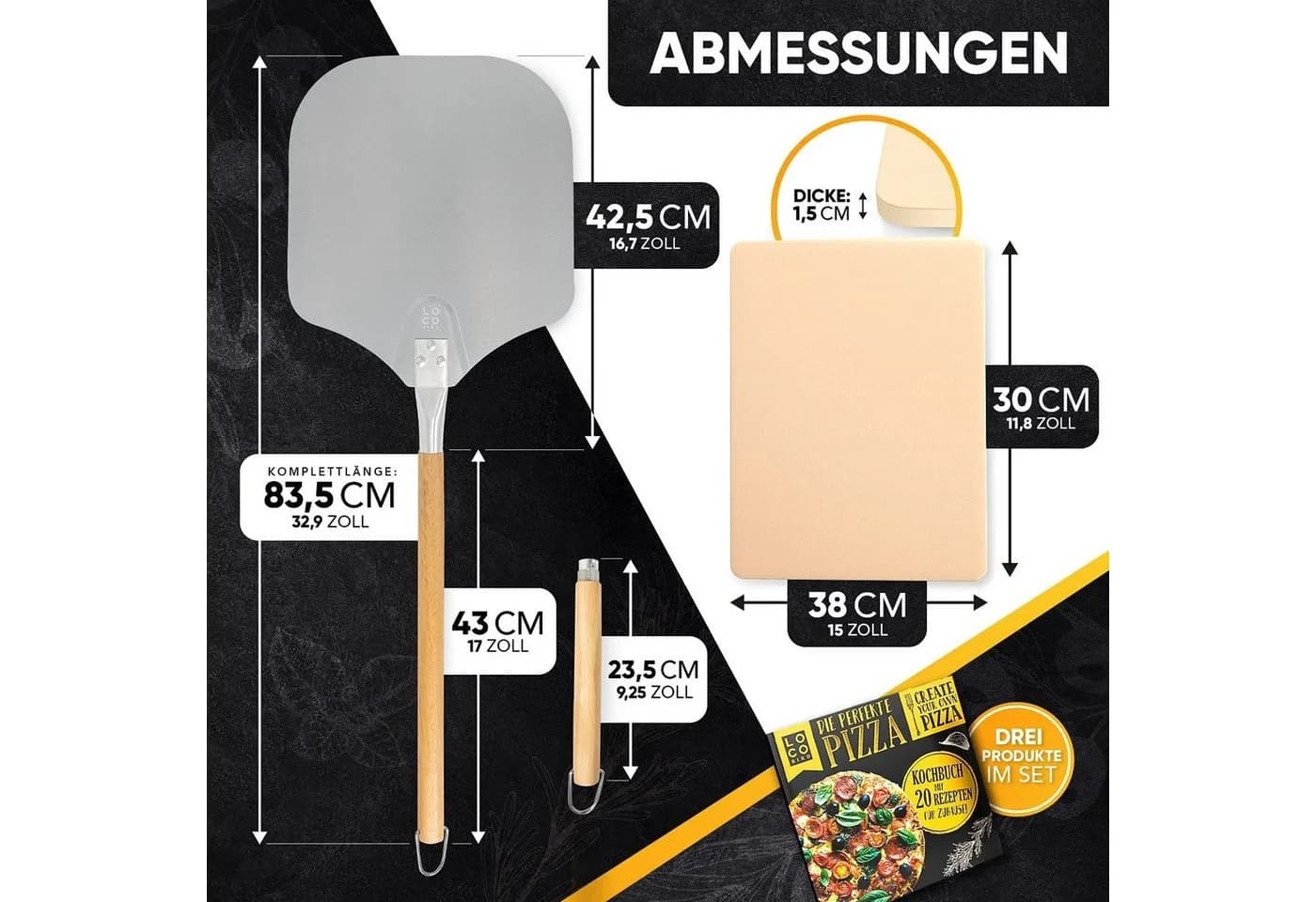 Loco Bird Pizzastein Set Cordierit mit Schieber & Buch - Bild 3