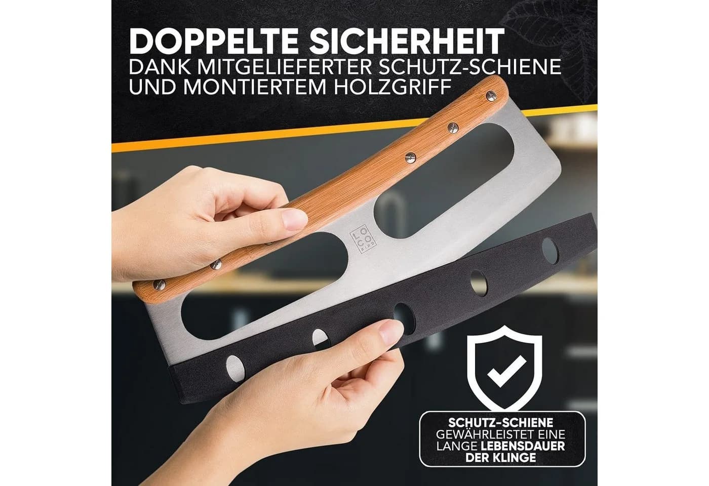 Loco Bird Pizzaschneider Edelstahl Bambusgriff silber