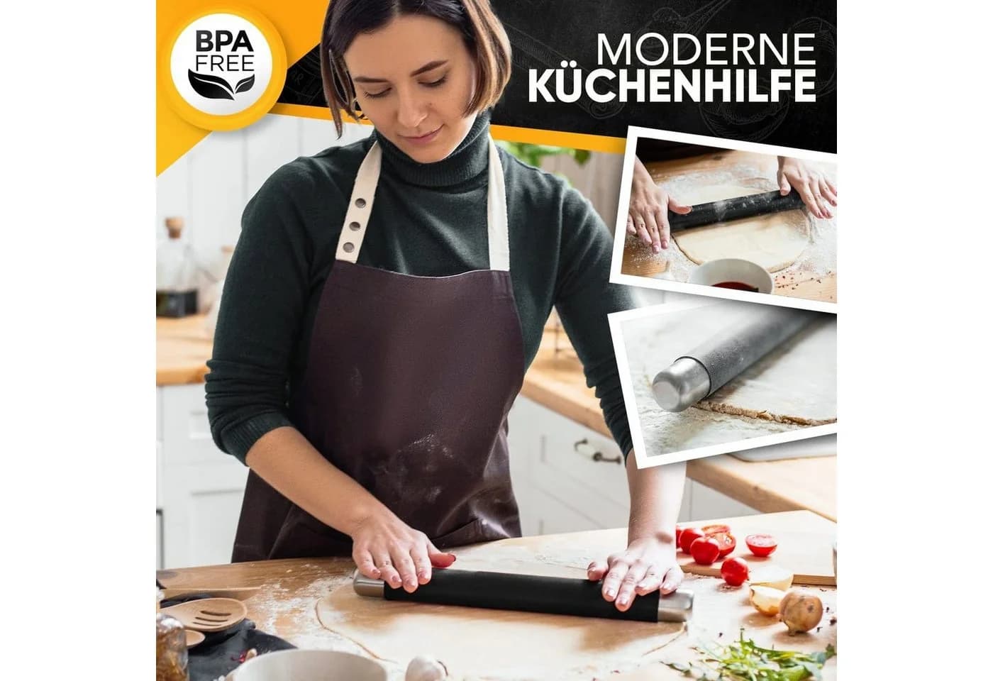 Loco Bird Teigroller Silikon mit Antihaftbeschichtung & Edelstahlklinge