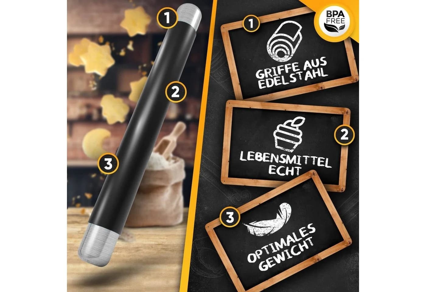 Loco Bird Teigroller Silikon mit Antihaftbeschichtung & Edelstahlklinge - Bild 5