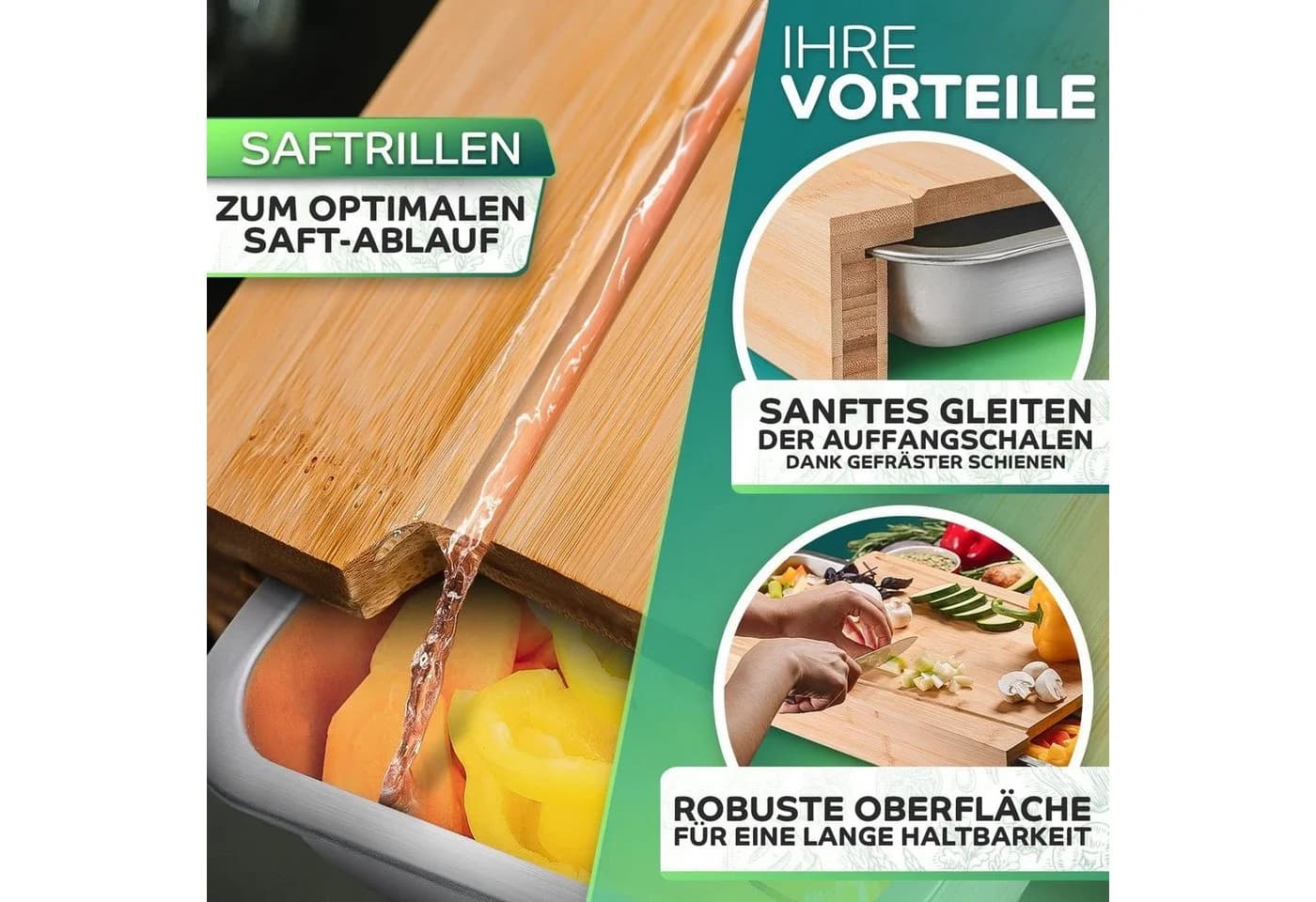 Loco Bird Schneidebrett Bambus mit Edelstahlschalen - Bild 3