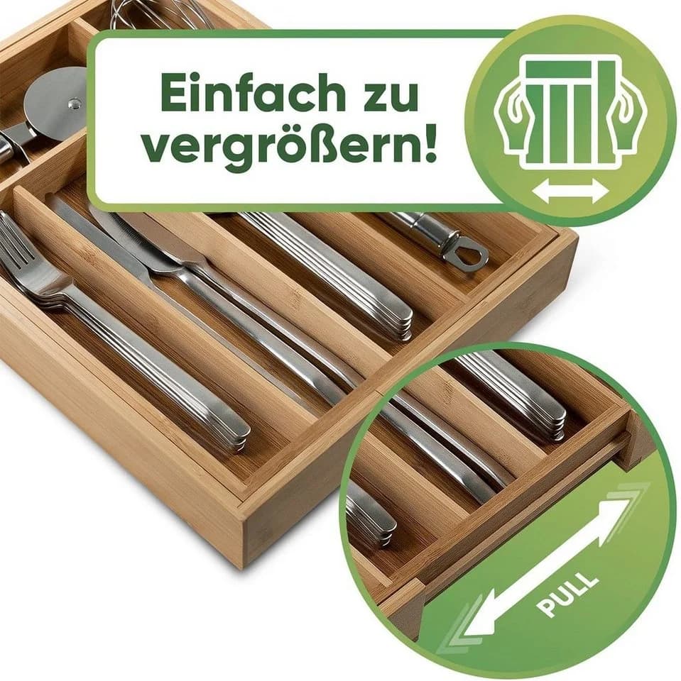 Loco Bird Besteckkasten für Schubladen aus Bambus - Ausziehbar bis 7/9 Fächer - Bild 4