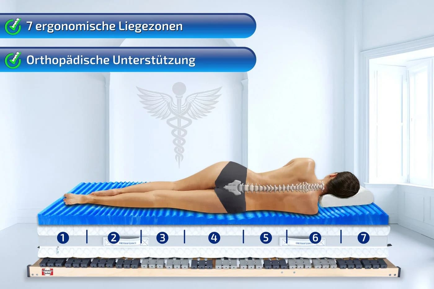 Matratzen Perfekt Gelschaum Topper 8 cm 7 Zonen Weiß - Bild 3