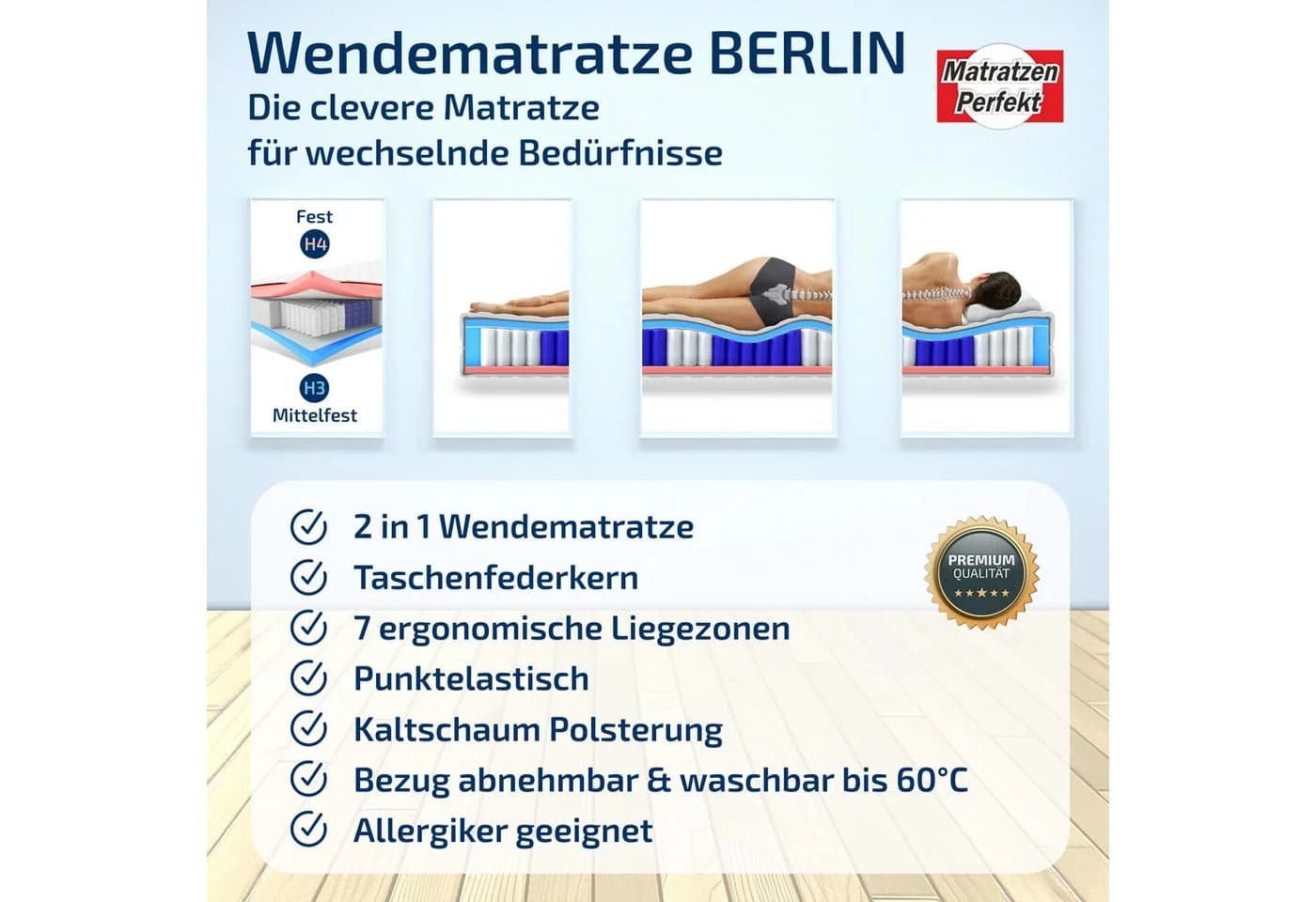 Taschenfederkernmatratze Berlin Plus Wendematratze Federkern Matratzen Perfekt - Bild 5