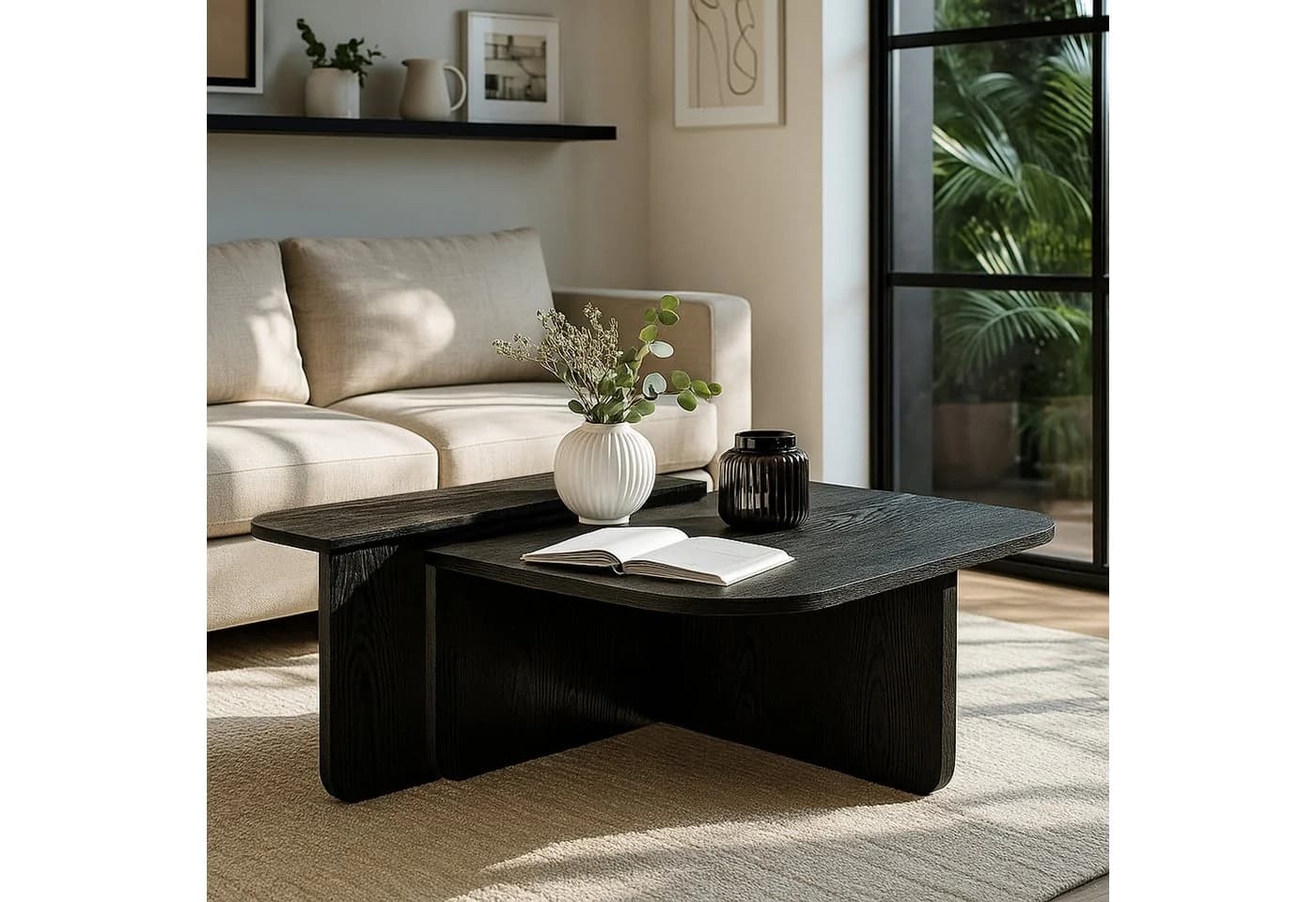moebel17 Couchtisch 90x90 cm Travertin-Optik L-Form