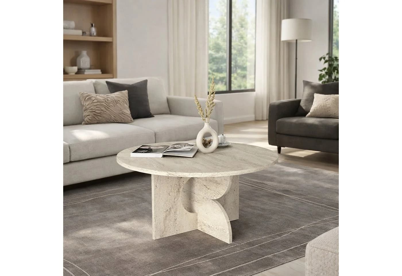 moebel17 Couchtisch Enigma Beige Travertin Optik Ø 75 cm - Bild 2