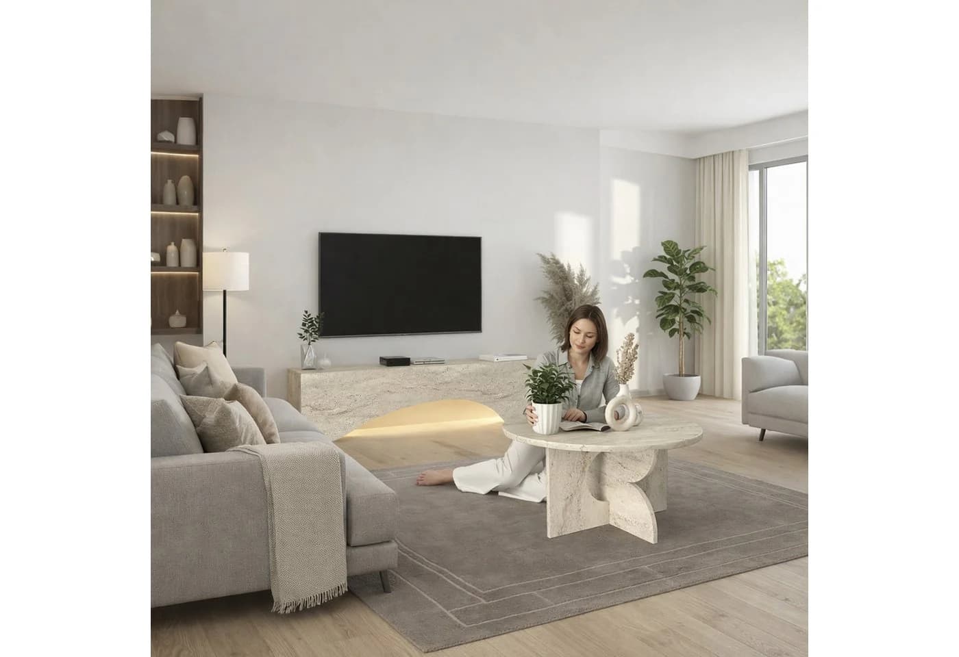 moebel17 Couchtisch Enigma Beige Travertin Optik Ø 75 cm - Bild 5