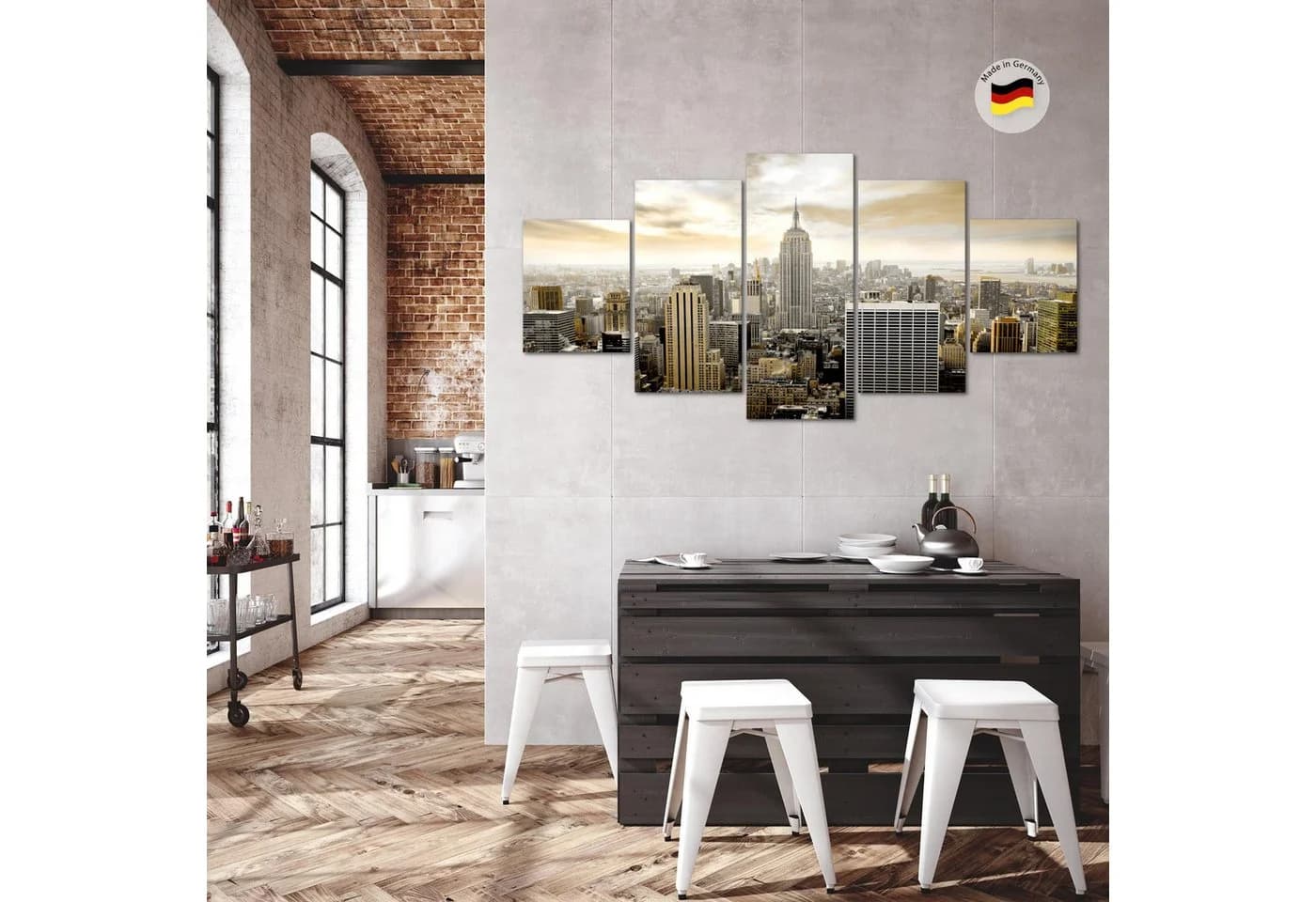 Runa Art 5-teiliges Wandbild New York City Braun - Bild 4