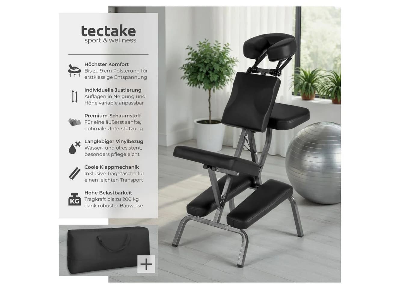 TECTAKE Massagesessel Klappbar Schwarz Mit Tragetasche - Bild 2
