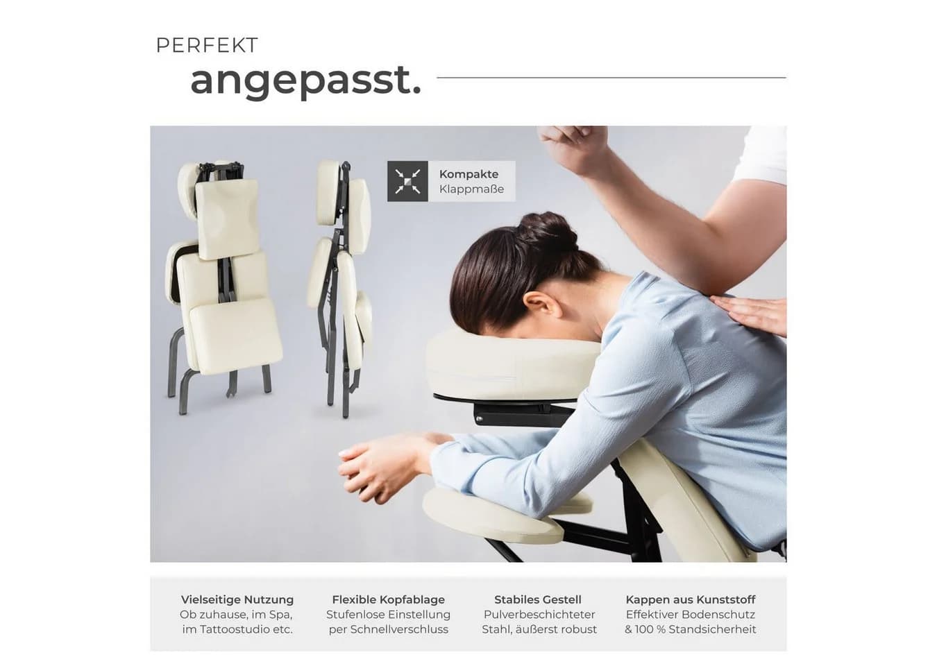tectake Massagesessel Klappbar Beige Mit Tragetasche - Bild 3