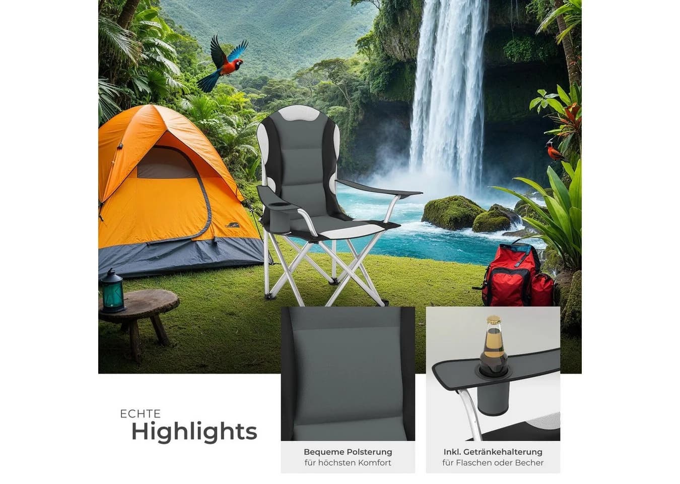 tectake® Campingstuhl faltbar gepolstert geringes Gewicht - Bild 5