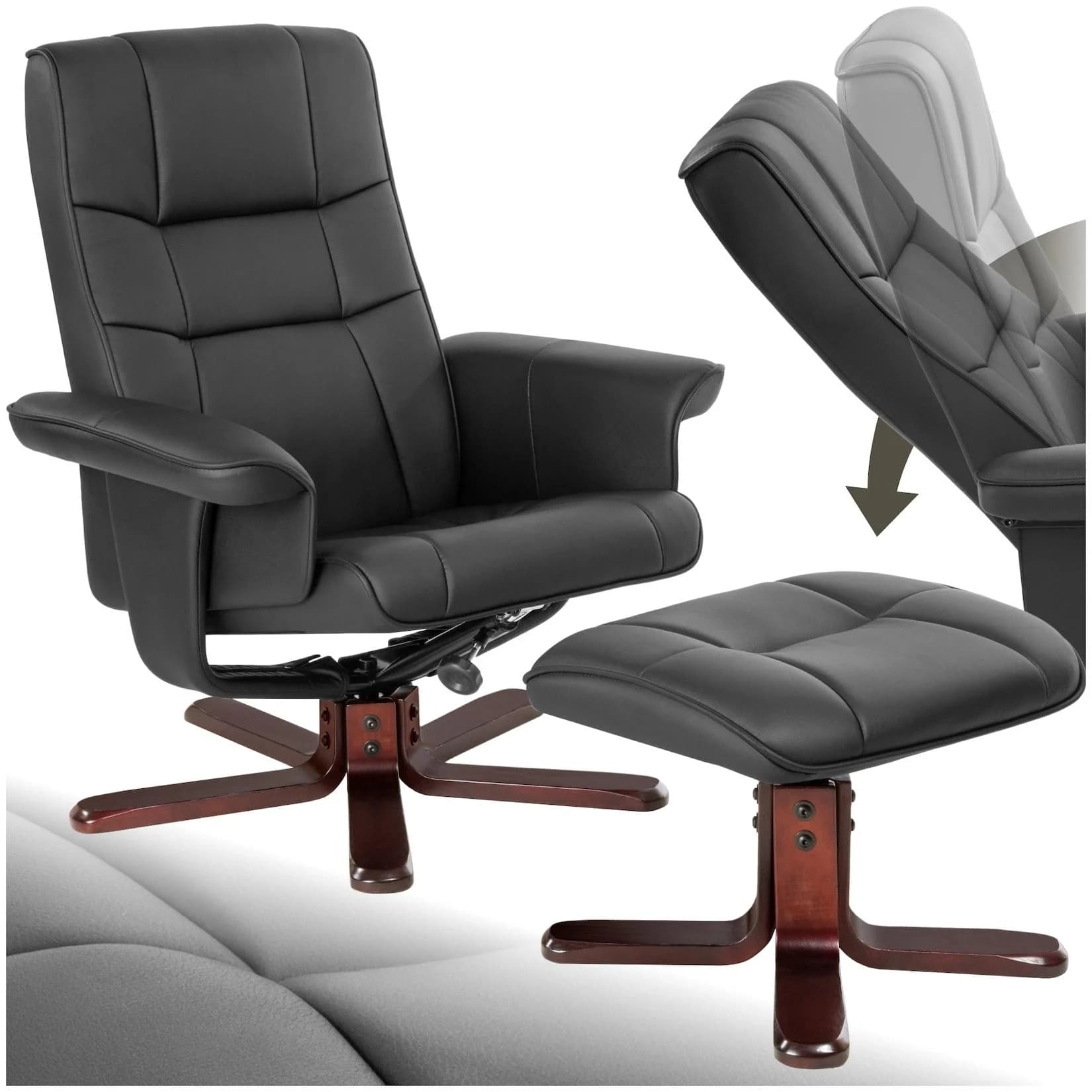 tectake® Fernsehsessel mit Hocker, 360° drehbar, verstellbare Rückenlehne