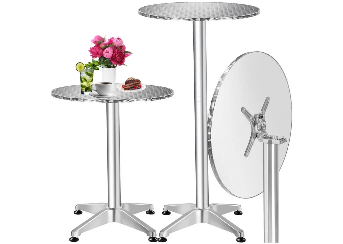 tectake Bistrotisch Aluminium Klappbar Höhenverstellbar Silber - Bild 3