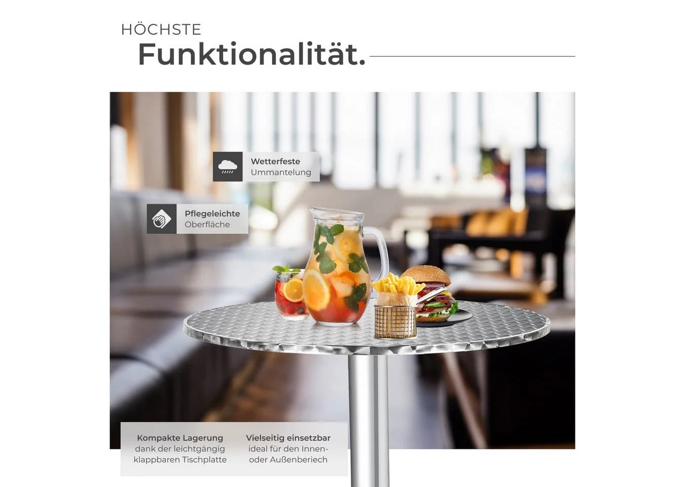 tectake Bistrotisch Aluminium Klappbar Höhenverstellbar Silber - Bild 4