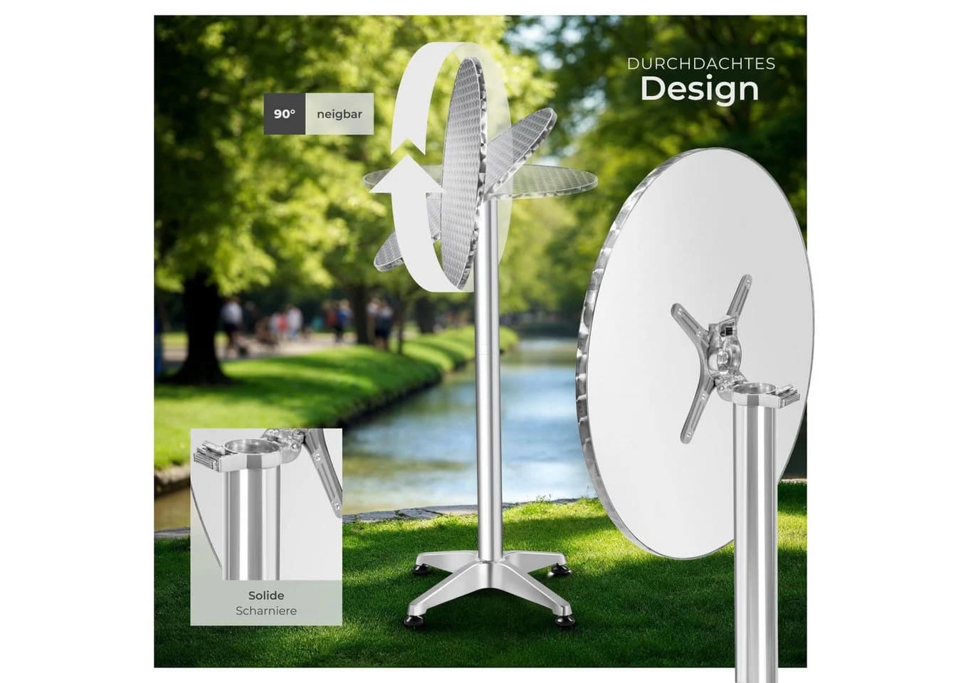 tectake Bistrotisch Aluminium Klappbar Höhenverstellbar Silber - Bild 5