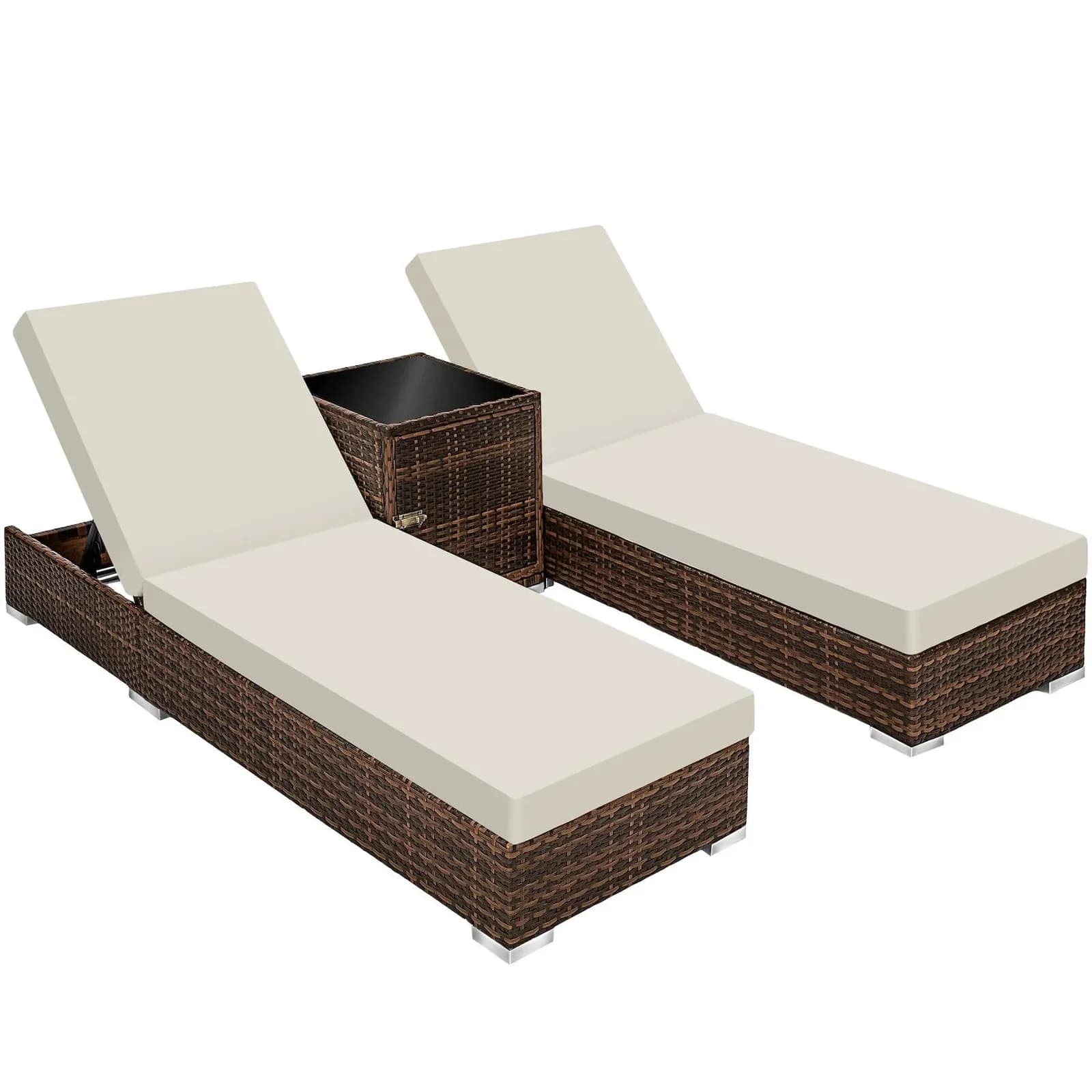 TECTAKE Gartenliege Rattan Sonnenliege Braun mit 2 Bezugssets