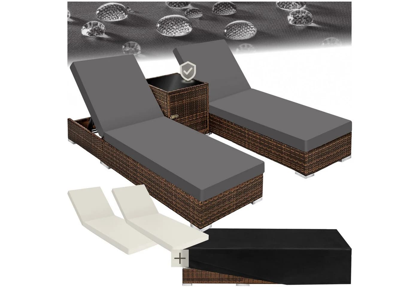 TECTAKE Gartenliege Rattan Sonnenliege Braun mit 2 Bezugssets - Bild 3