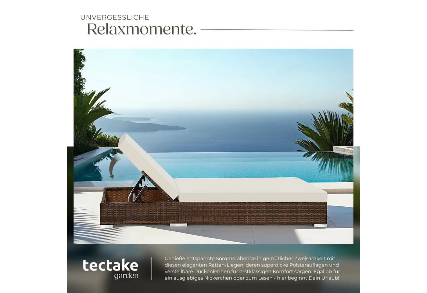 TECTAKE Gartenliege Rattan Sonnenliege Braun mit 2 Bezugssets - Bild 5