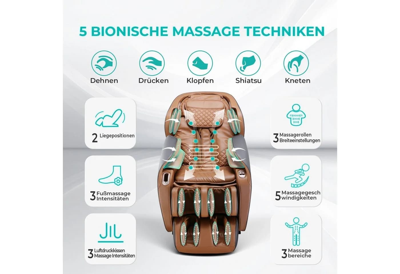 NAIPO Massagesessel Shiatsu Zero-Gravity Grau/Braun mit Massagefunktion - Bild 3