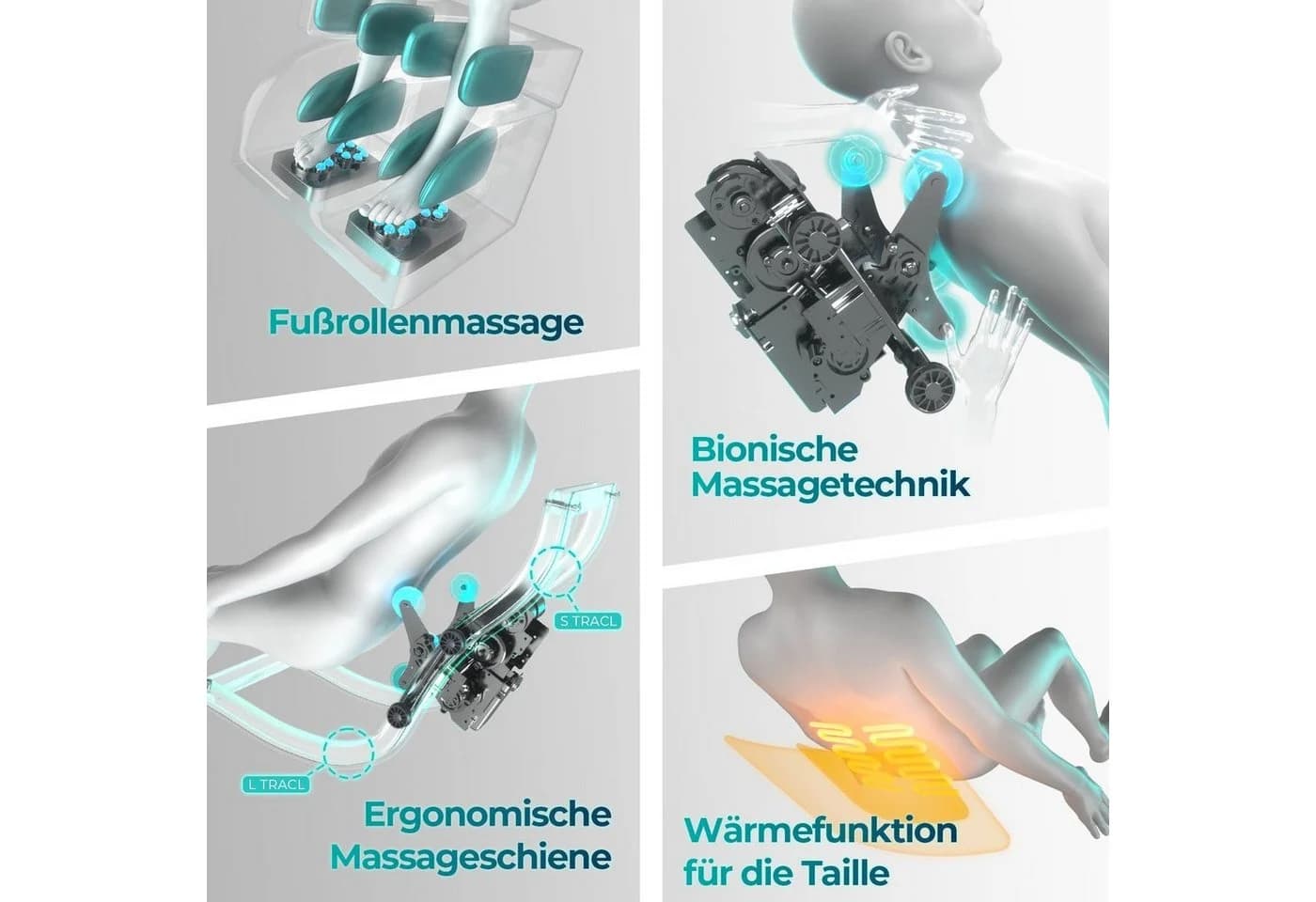 NAIPO Massagesessel Shiatsu Zero-Gravity Grau/Braun mit Massagefunktion - Bild 4