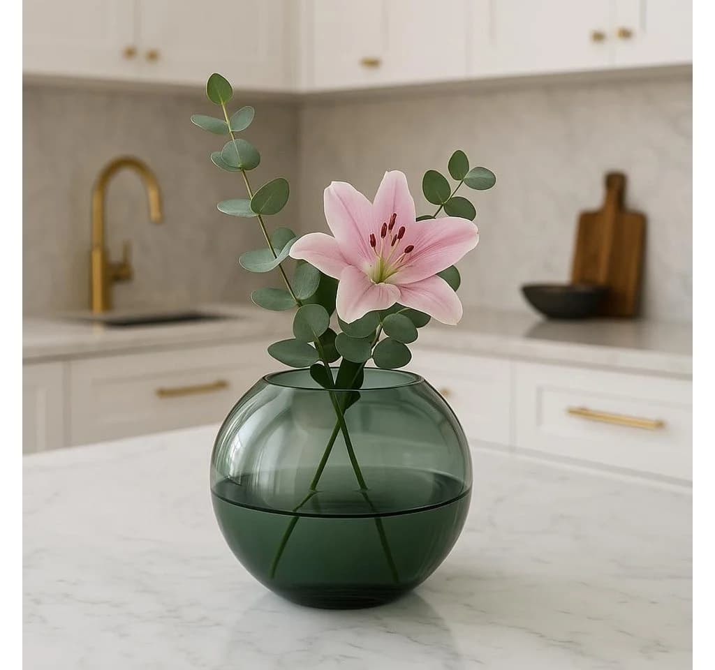 Signature Home Collection Kugelvase Glas rund bernstein grau Glasvase handgemacht Tischvase