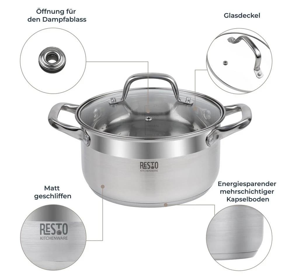 RESTO Kitchenware Kochtopf Libra Edelstahl 18/10 mit Glasdeckel - Bild 5