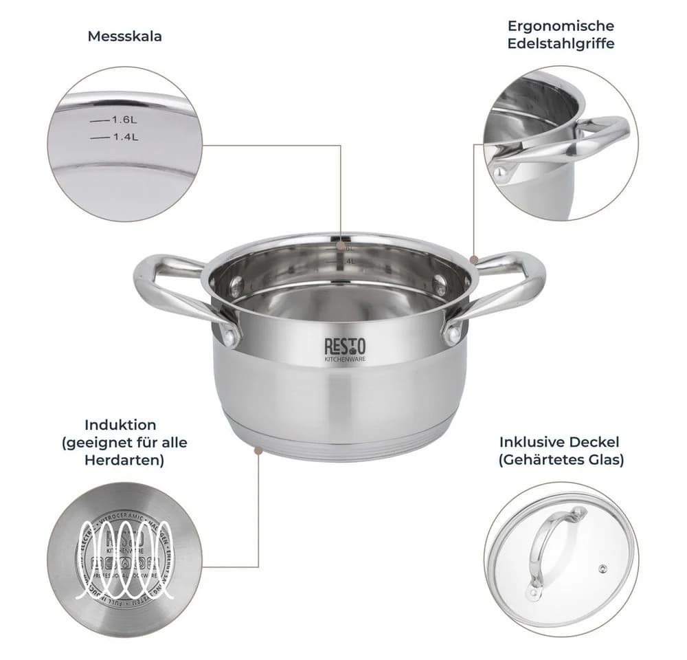 RESTO KITCHENWARE Kochtopf Rigel Edelstahl 1,9l mit Glasdeckel - Bild 4